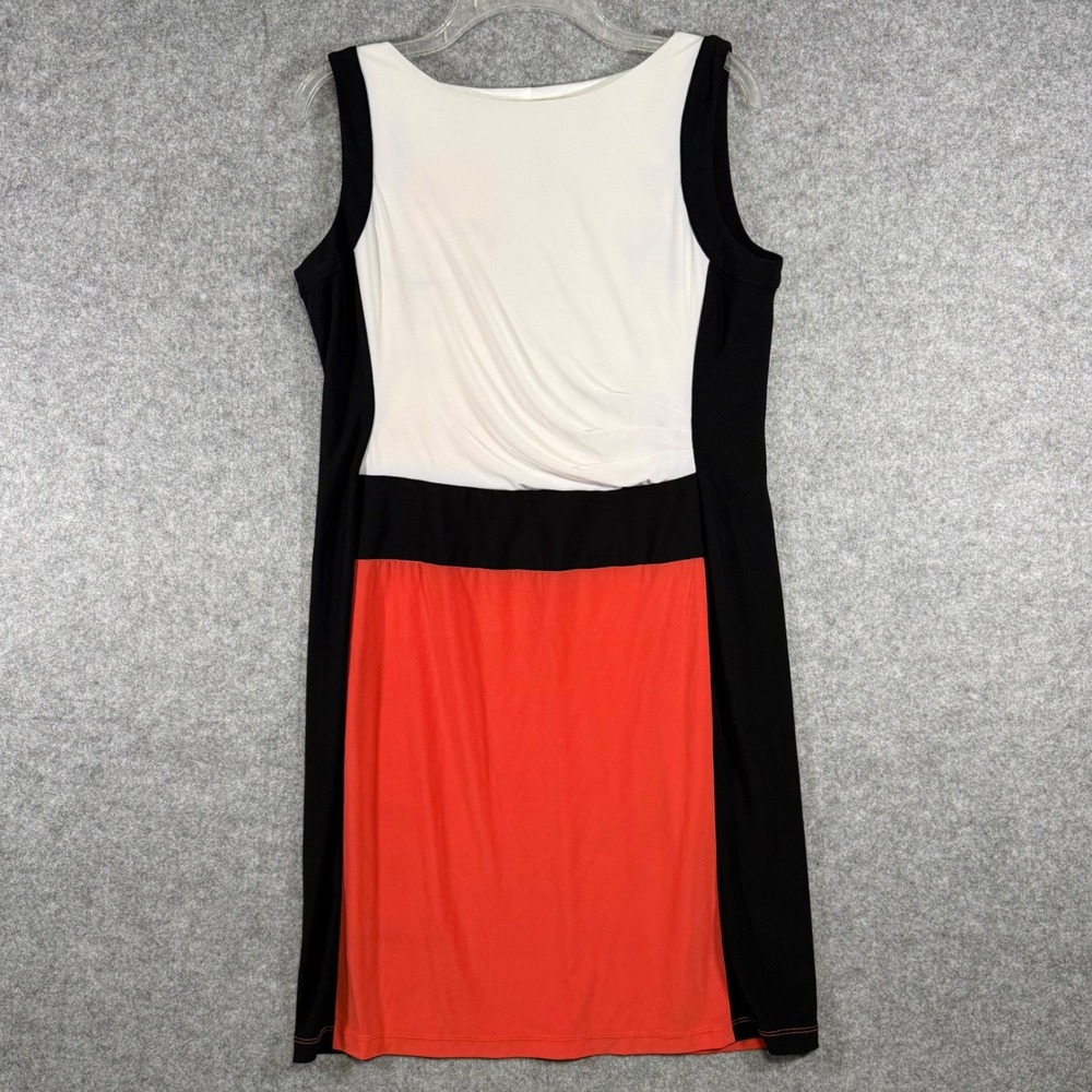 Emma & Michele Sheath Dress Womens 10 Black White Coral Colorblock Sleeveless